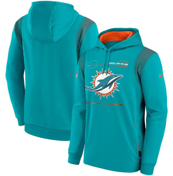 Men's Aqua Miami Dolphins 2021 Sideline Logo Performance Pullover Hoodie